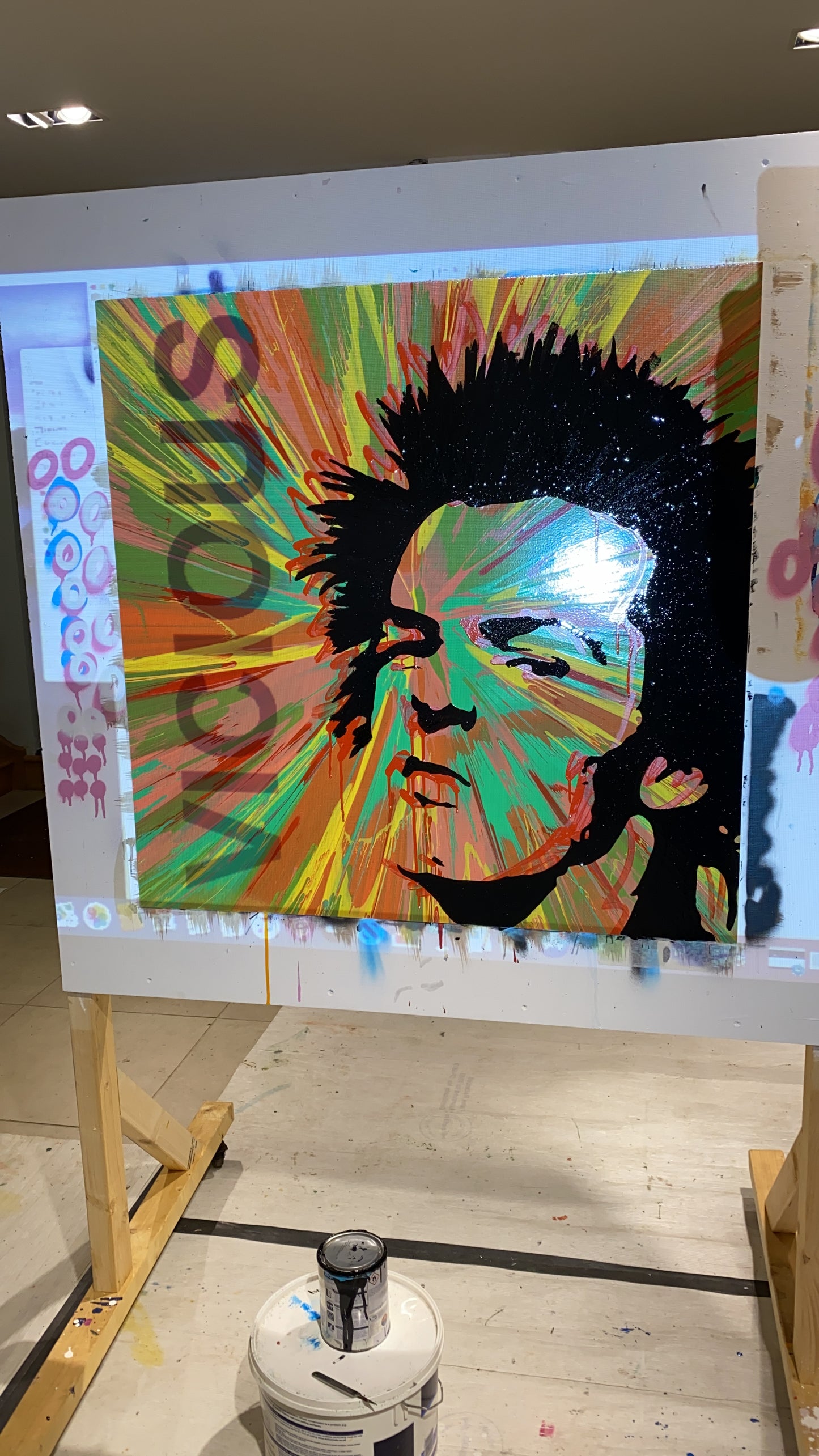 A picture of the painting"Sid" in production.